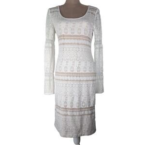BCBG Max Azria Tanya Crochet Lace Midi Dress Sz Medium Ivory Beachy Coastal
